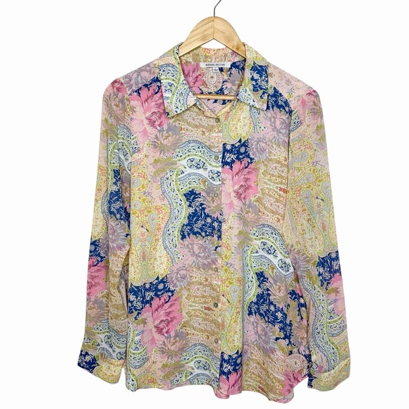 Rose And Olive Tops - Rose And Olive Floral Paisley Print Blouse Top Womens Size L Chiffon Pastel